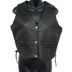 UNIK Black Leather Vest Women Size Medium M Lace Up Snap Button Sexy NWT New